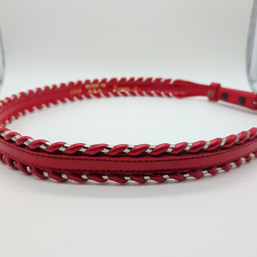 Red Leather Silver Rolled Edge Western Belt Fisher Women's Sz 32 USA Made EUC
